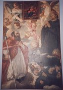 Santo vescovo e santi monaci in adorazione della Sacra Famiglia