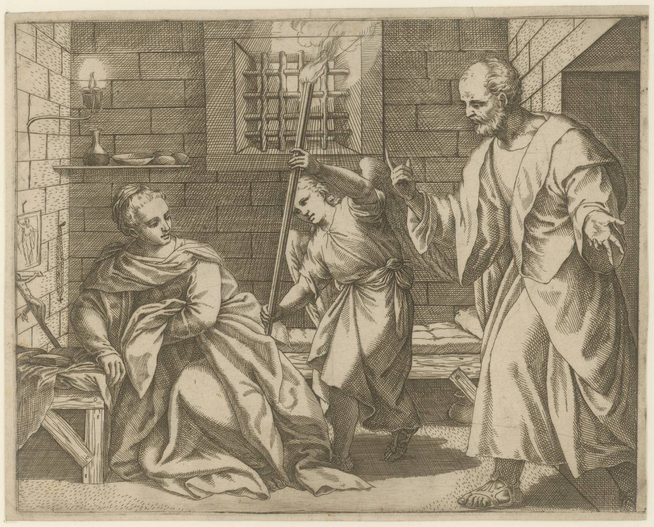 Fig. 3 - Giovanni Battista Fontana, Sant'Agata in carcere visitata da San Pietro, acquaforte, cm. 21,4 x 27, Vienna, Albertina (1569) (Foto cortesia Luigi Agus)
