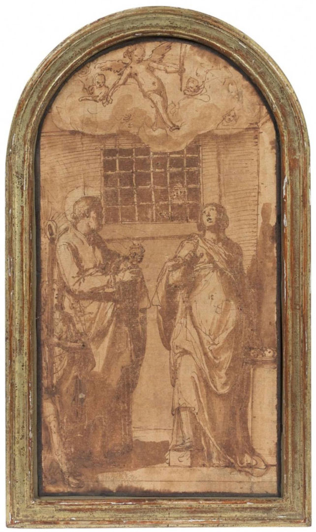 Fig. 10 - Federico Zuccari, Sant'Agata in carcere visitata da San Pietro, inchiostro e acquerello su carta, cm. 24 x 12,5, Collezione privata (1597 circa) (Foto cortesia Luigi Agus)
