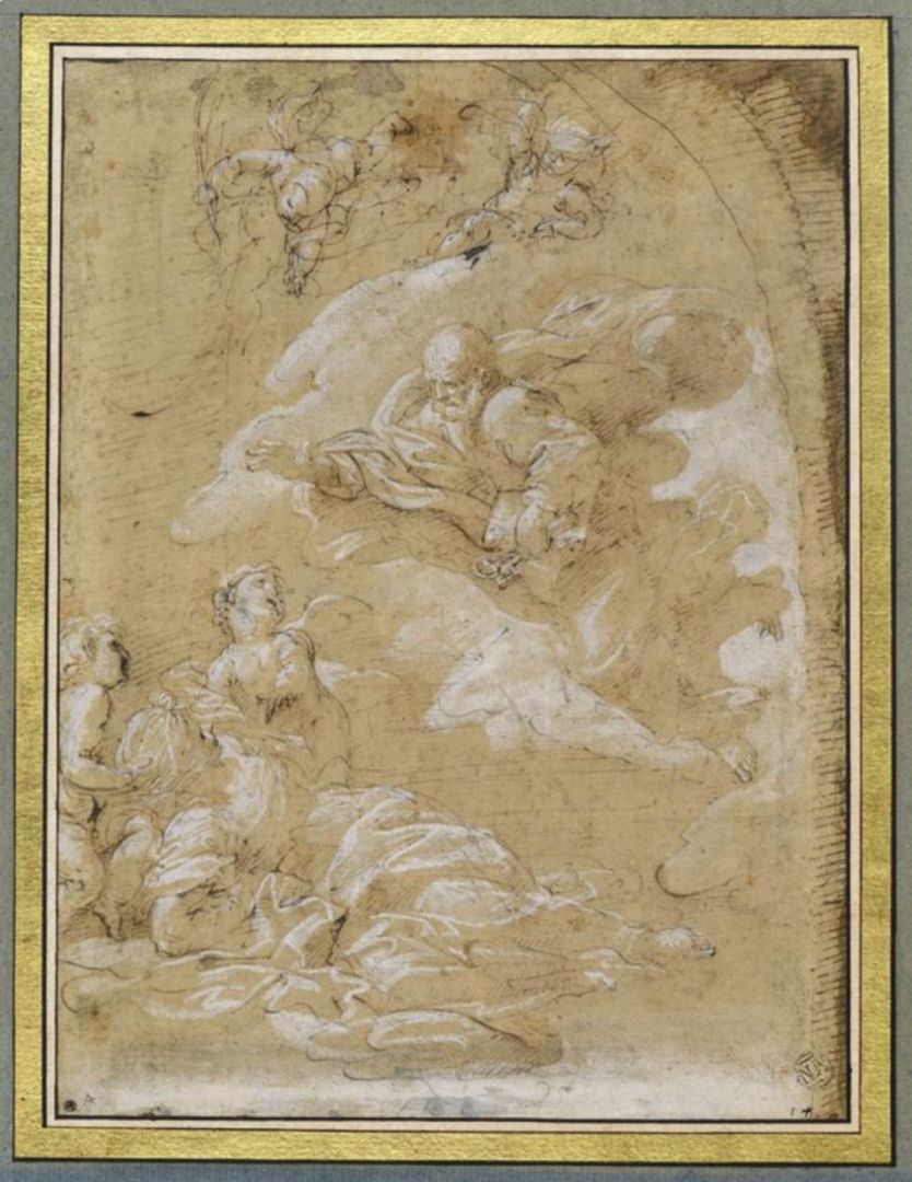 Fig. 15 - Francesco Albani, Sant'Agata in carcere visitata da San Pietro, penna e inchiostro bruno lumeggiato con biacca su carta, cm. 44,2 x 32,6, Parigi, Louvre (1630-1650) (Foto cortesia Luigi Agus)
