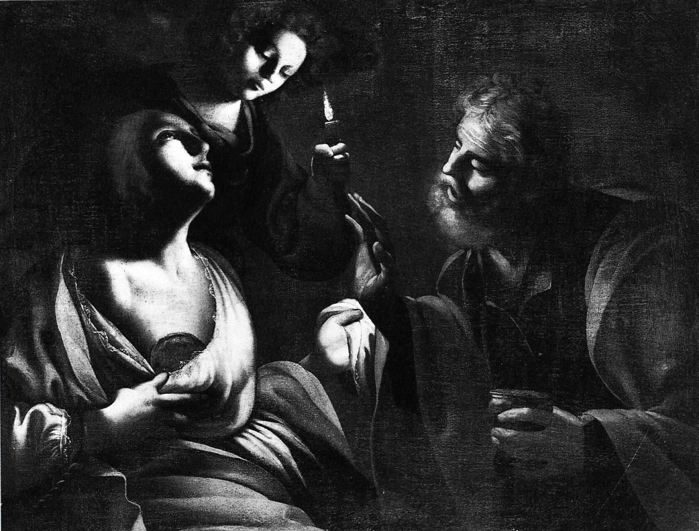 Fig. 20 - Anonimo romano (da Joachim von Sandrart), Sant'Agata in carcere visitata da San Pietro, olio su tela, cm. 97 x 126, Collezione privata (1635-1650 circa) (Foto cortesia Luigi Agus)
