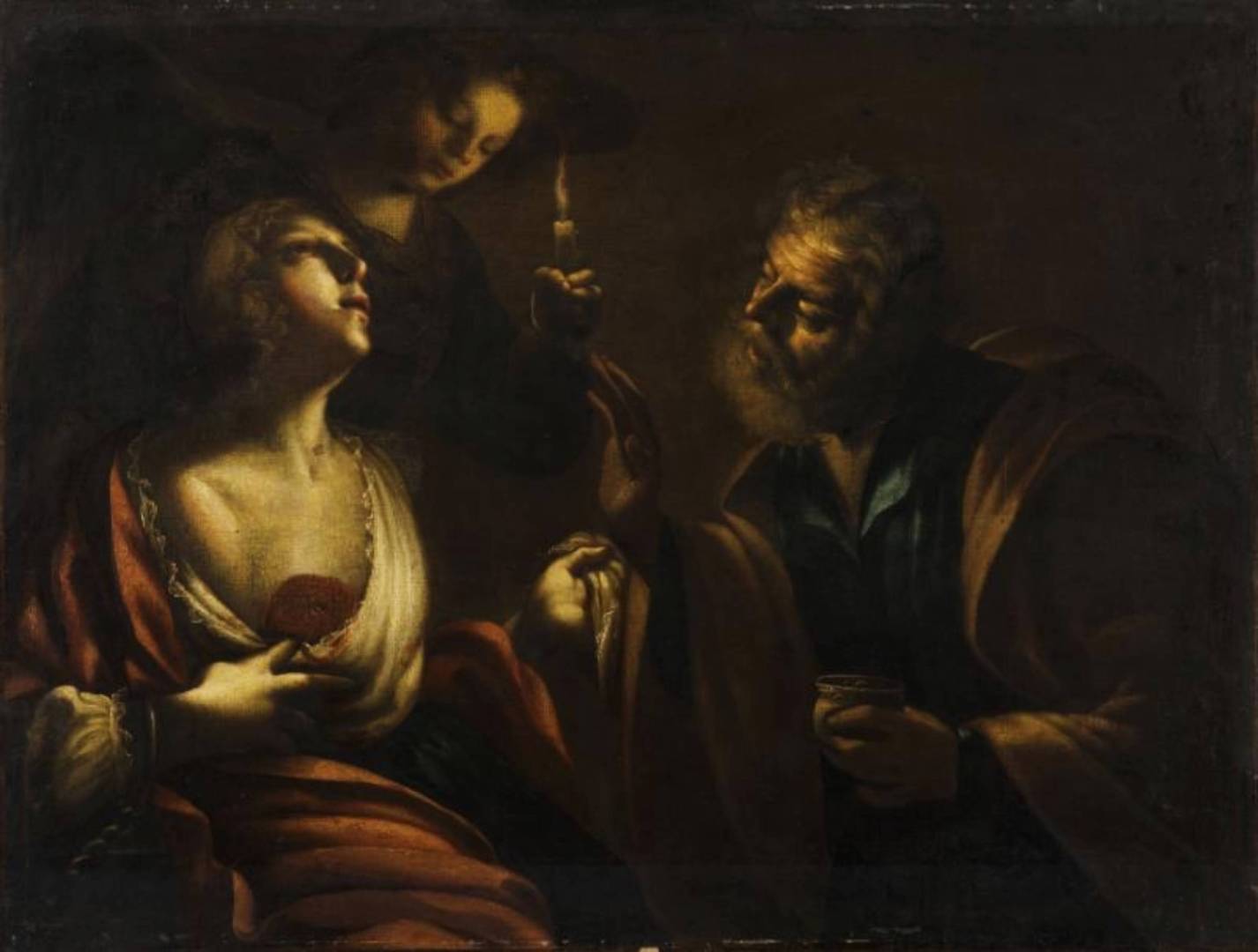 Fig. 22 - Anonimo romano, (da Joachim von Sandrart), Sant'Agata in carcere visitata da San Pietro, olio su tela, cm. 78 x 102, Nantes, Musée des Beaux-Arts (1635-1650 circa) (Foto cortesia Luigi Agus)

