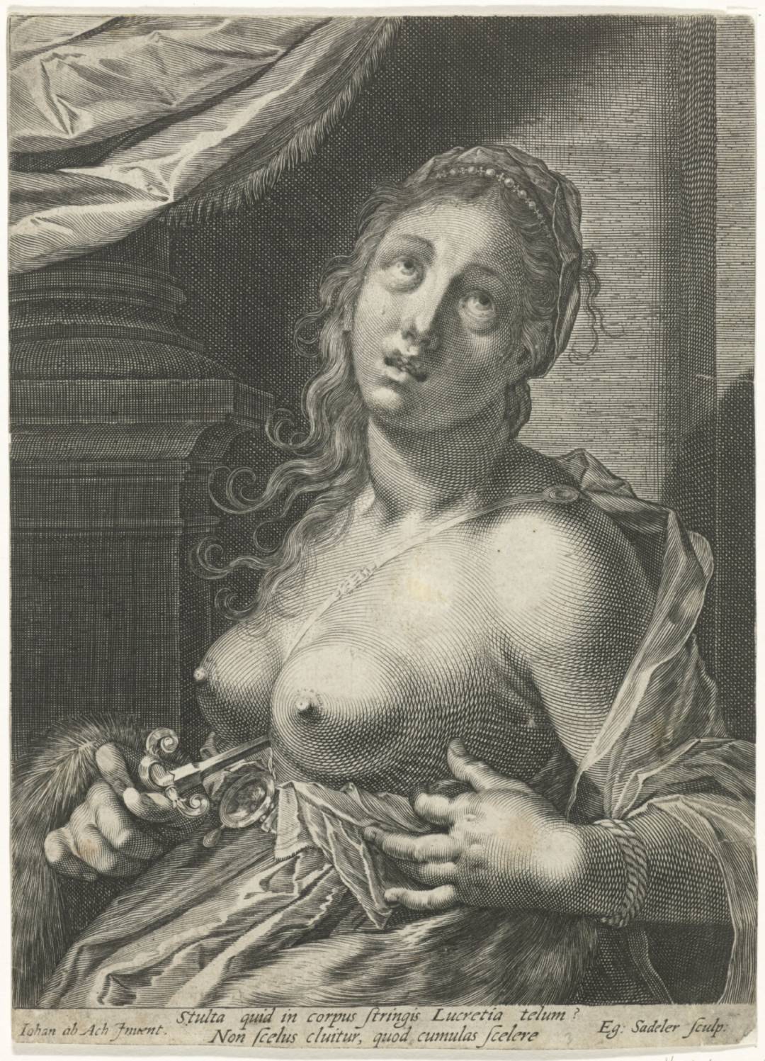 Fig. 26 - Aegidius Sadeler II (da Hans von Aachen), Suicidio di Lucrezia Romana, acquaforte, cm. 19,5 x 14,2, MAH Musée d'art et d'histoire, Ginevra (ante 1629) (Foto cortesia Luigi Agus)