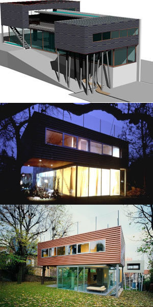 Fig. 2a, 2b, 2c - R. Koolhaas, Villa dell'Ava,  1985-1991, St Cloud Parigi (Francia)