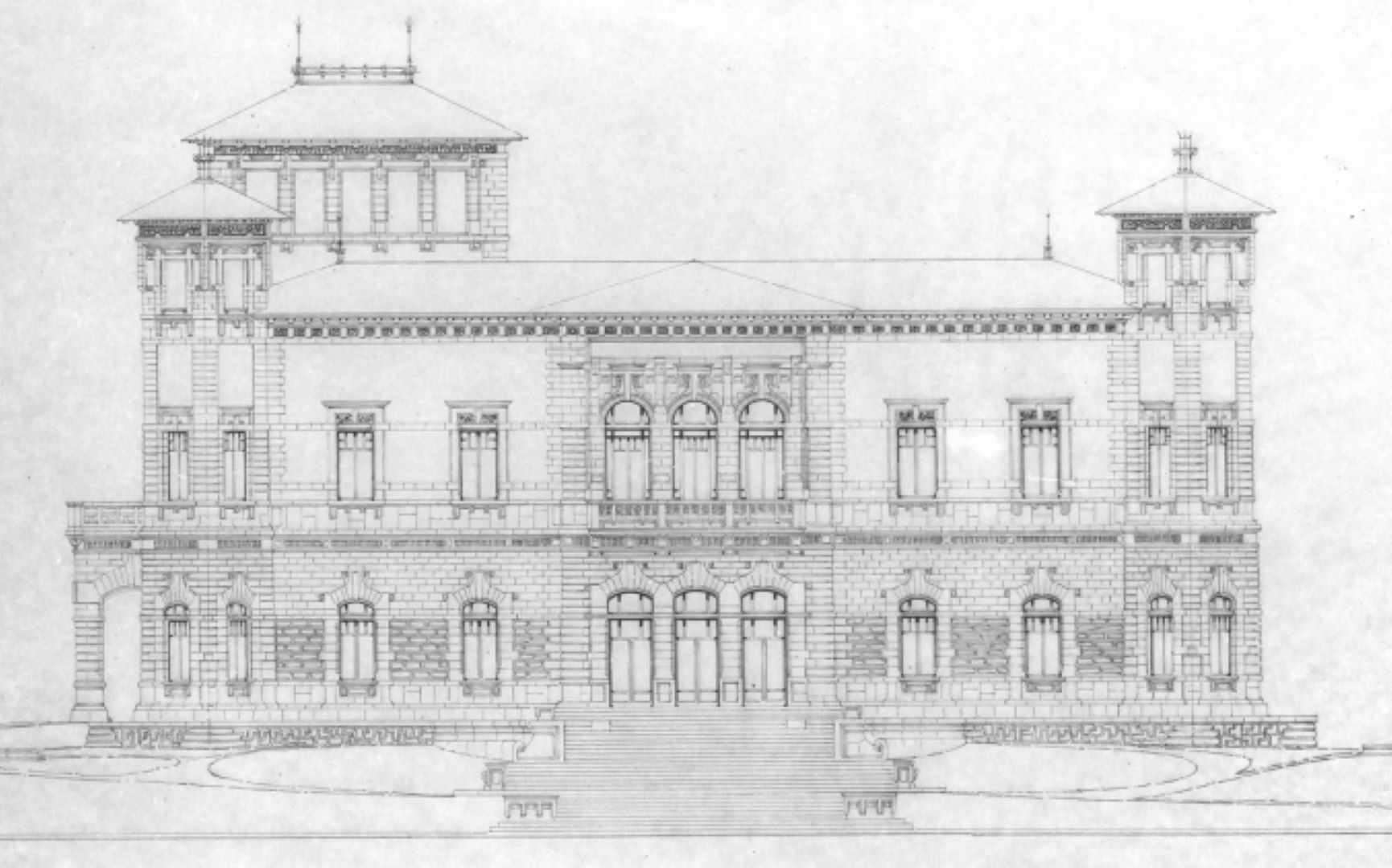 Fig. 6 - Ernesto Basile, Prospetto principale di Villa Manganelli, versione definitiva, disegni, tav. VII, Collezione Basile-Ducrot, Università di Palermo